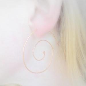 Copper Hoop Spiral Earrings Hammered And Textured..