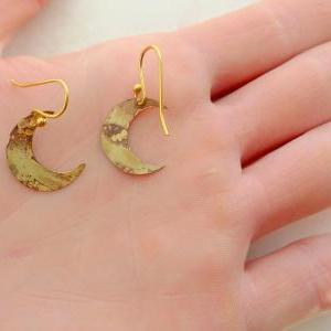 Brass Crater Moon Earrings With Gold Filled..