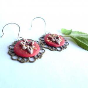 Polymer Clay Embroidery Applique Style Earrings..