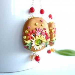 Polymer Clay Embroidery Applique Style Earrings..