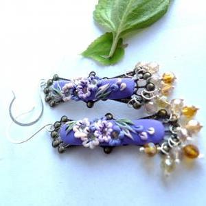 Polymer Clay Applique Embroidery Style Earrings..