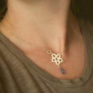 Tatted/crochet Flower Necklace With Sterling..