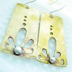 Earrings Brass Sterling Silver Organic Earrings..