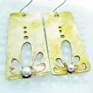 Earrings Brass Sterling Silver Organic Earrings..