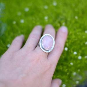 Rose Quartz And Hand Forged Wide Sterling Silver..