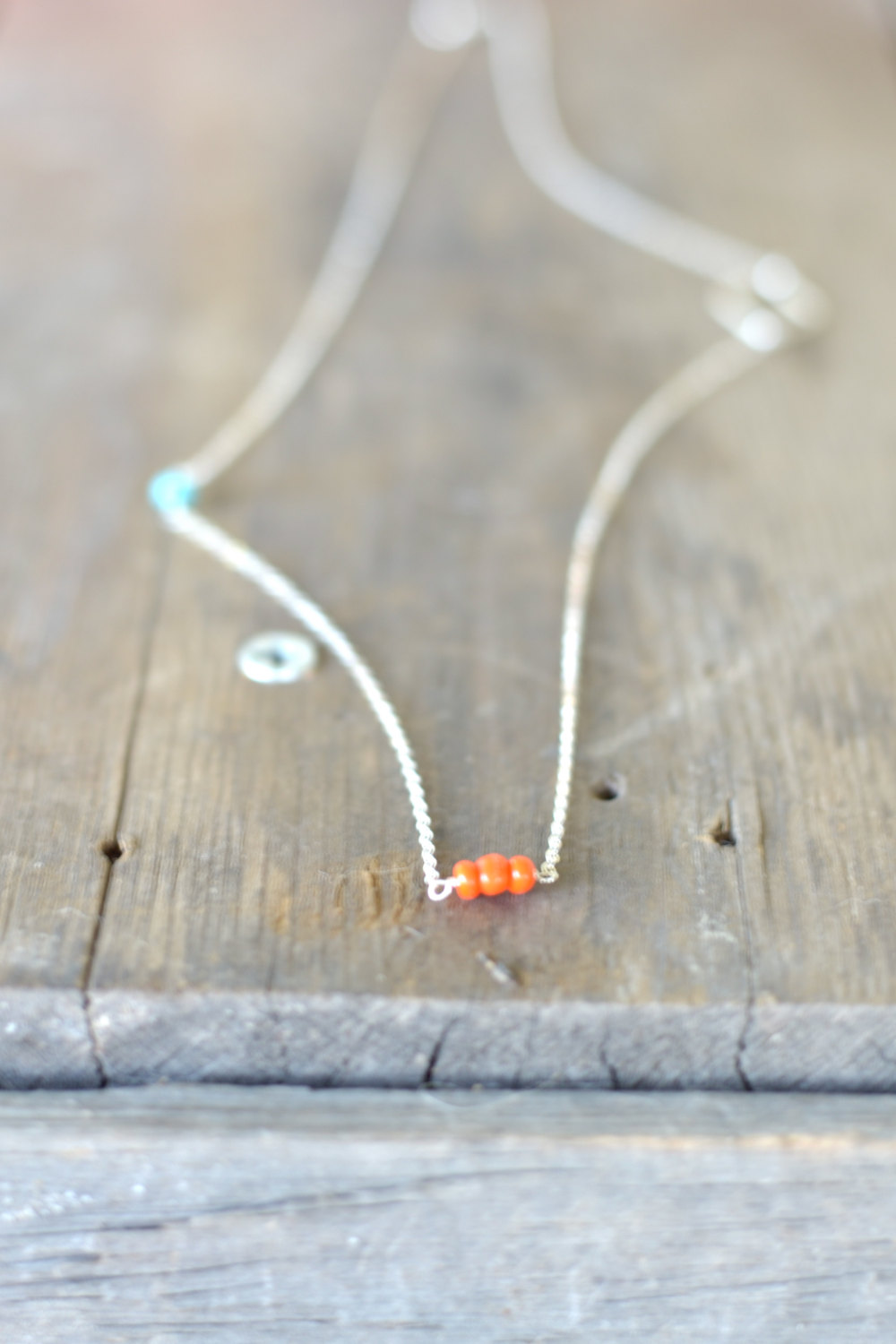 Sterling Silver Modern Asymmetrical Coral And Teal Turquoise Necklace With Diamond Accent