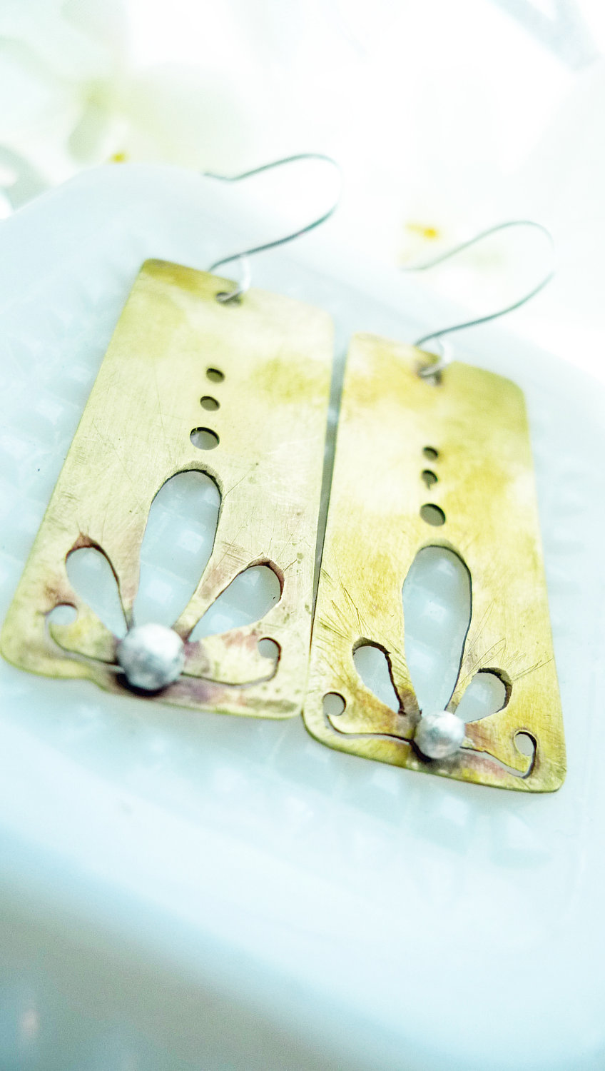 Earrings Brass Sterling Silver Organic Earrings With A Flower Petal Design-made To Order