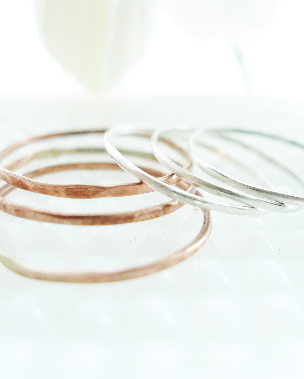 Three Copper And Three Sterling Silver Stacking Rings-- Set Of 6