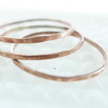 Copper Ring Stacking Set- Set Of Three Textured And Hammered Copper ...